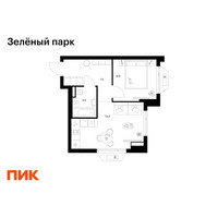 Планировка однокомнатной(квартира) площадью 34.3 квадратных метров в “ЖК Зеленый парк”