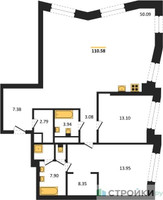 Планировка двухкомнатной(квартира) площадью 110.6 квадратных метров в “ЖК Republic (Репаблик)”