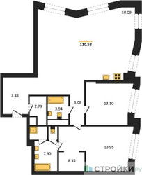 Планировка двухкомнатной(квартира) площадью 110.6 квадратных метров в ЖК “ЖК Republic (Репаблик)”