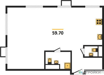 Планировка двухкомнатной(квартира) площадью 59.8 квадратных метров в ЖК “ЖК Сиреневый парк”