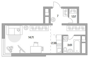 Планировка студии(квартира) площадью 29.27 квадратных метров в “ЖК Аникеевский”