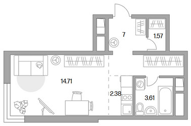 Планировка студии(квартира) площадью 29.27 квадратных метров в ЖК “ЖК Аникеевский”