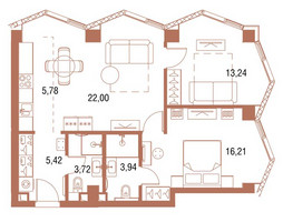 Планировка двухкомнатной(квартира) площадью 70.7 квадратных метров в “ЖК Симфония 34”