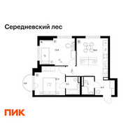 Планировка двухкомнатной(квартира) площадью 57.3 квадратных метров в “ЖК Середневский лес”