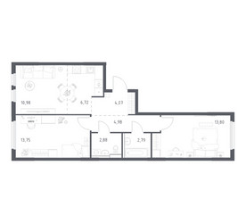 Планировка двухкомнатной(квартира) площадью 59.97 квадратных метров в ЖК “ЖК Пригород Лесное”