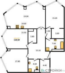 Планировка 4+ комнатной(квартира) площадью 122.5 квадратных метров в ЖК “ЖК High Life (Хай Лайф)”