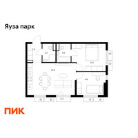 Планировка двухкомнатной(квартира) площадью 56.6 квадратных метров в “ЖК Яуза Парк (Мытищи)”