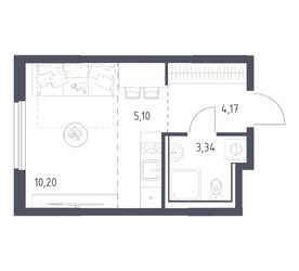 Планировка студии(квартира) площадью 22.81 квадратных метров в ЖК “ЖК Пригород Лесное”