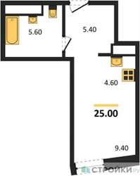 Планировка студии(квартира) площадью 25 квадратных метров в ЖК “ЖК Союз (СВАО)”