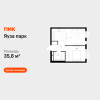 Планировка однокомнатной(квартира) площадью 35.8 квадратных метров в “ЖК Яуза Парк (Мытищи)”