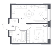 Планировка однокомнатной(квартира) площадью 34.6 квадратных метров в “ЖК Квартал Западный”