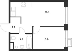 Планировка однокомнатной(квартира) площадью 33.2 квадратных метров в “ЖК Форевиль”
