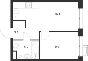 Планировка однокомнатной(квартира) площадью 33.2 квадратных метров в ЖК “ЖК Форевиль”