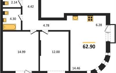 Планировка двухкомнатной(квартира) площадью 62.9 квадратных метров в ЖК “ЖК UNO Соколиная гора”