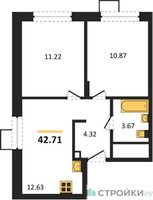 Планировка двухкомнатной(квартира) площадью 42.71 квадратных метров в “ЖК Новоград Павлино”