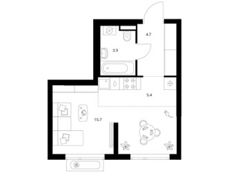 Планировка студии(квартира) площадью 29.7 квадратных метров в ЖК “ЖК Зеленый парк”