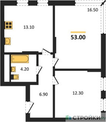 Планировка двухкомнатной(квартира) площадью 53.1 квадратных метров в ЖК “ЖК Переделкино Ближнее”