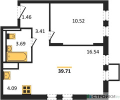 Планировка однокомнатной(квартира) площадью 39.7 квадратных метров в “ЖК Горки Парк”