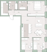 Планировка трехкомнатной(квартира) площадью 95.7 квадратных метров в “ЖК Среда на Лобачевского”