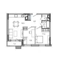 Планировка двухкомнатной(квартира) площадью 54.2 квадратных метров в “ЖК Квартал Светлый”