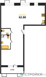 Планировка трехкомнатной(квартира) площадью 62.4 квадратных метров в ЖК “Жилые кварталы Новое Пушкино”
