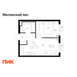 Планировка однокомнатной(квартира) площадью 32.2 квадратных метров в ЖК “ЖК Митинский лес”