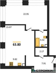 Планировка однокомнатной(квартира) площадью 63.8 квадратных метров в ЖК “ЖК AFI Park Воронцовский (Афи Парк)”