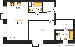 Планировка однокомнатной(апартаменты) площадью 51.72 квадратных метров в “ЖК N’ICE LOFT (Найс Лофт)”