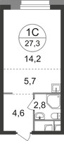 Планировка студии(квартира) площадью 27.3 квадратных метров в “ЖК Первый Московский”