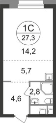 Планировка студии(квартира) площадью 27.3 квадратных метров в ЖК “ЖК Первый Московский”