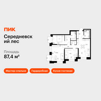 Планировка трехкомнатной(квартира) площадью 87.4 квадратных метров в “ЖК Середневский лес”