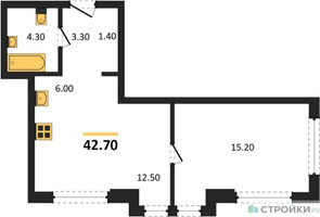 Планировка однокомнатной(квартира) площадью 42.7 квадратных метров в “Акценты”