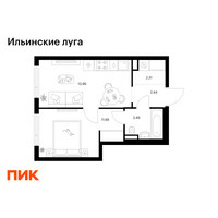 Планировка однокомнатной(квартира) площадью 33.88 квадратных метров в “ЖК Ильинские луга”