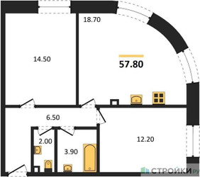 Планировка двухкомнатной(квартира) площадью 57.8 квадратных метров в ЖК “ЖК ЗИЛАРТ”