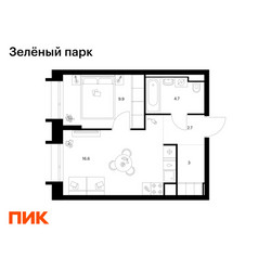 Планировка однокомнатной(квартира) площадью 36.9 квадратных метров в ЖК “ЖК Зеленый парк”