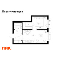 Планировка однокомнатной(квартира) площадью 33.9 квадратных метров в “ЖК Ильинские луга”