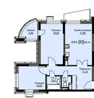 Планировка двухкомнатной(квартира) площадью 58.1 квадратных метров в “ЖК Соболевка”