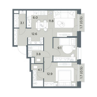 Планировка трехкомнатной(квартира) площадью 64.4 квадратных метров в “ЖК Станиславский”