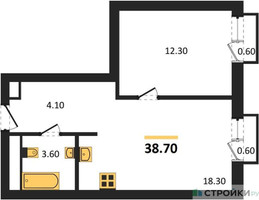 Планировка однокомнатной(квартира) площадью 38.7 квадратных метров в “ЖК SOUL (СОУЛ)”