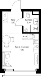 Планировка студии(квартира) площадью 22.7 квадратных метров в ЖК “ЖК SET (Сет)”