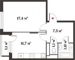 Планировка однокомнатной(квартира) площадью 40.8 квадратных метров в “Миниполис 8 кленов”