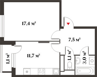 Планировка однокомнатной(квартира) площадью 40.8 квадратных метров в ЖК “Миниполис 8 кленов”