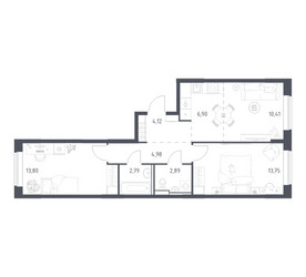 Планировка двухкомнатной(квартира) площадью 59.64 квадратных метров в ЖК “ЖК Подольские кварталы”
