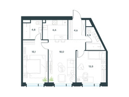 Планировка трехкомнатной(квартира) площадью 67 квадратных метров в “ЖК Левел Академическая”