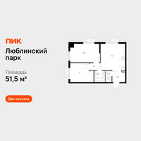 Планировка двухкомнатной(квартира) площадью 51.5 квадратных метров в “ЖК Люблинский парк”
