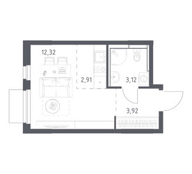 Планировка студии(квартира) площадью 22.27 квадратных метров в ЖК “ЖК Мытищи Парк”
