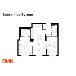 Планировка двухкомнатной(квартира) площадью 50.9 квадратных метров в ЖК “ЖК Восточное Бутово”