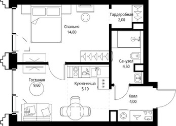 Планировка однокомнатной(квартира) площадью 40.3 квадратных метров в ЖК “ЖК СЕТ”