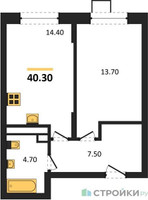 Планировка однокомнатной(квартира) площадью 40.3 квадратных метров в “ЖК ОБЛАКА-2”