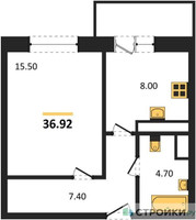 Планировка однокомнатной(квартира) площадью 40 квадратных метров в “ЖК Высокий берег (Ногинск)”